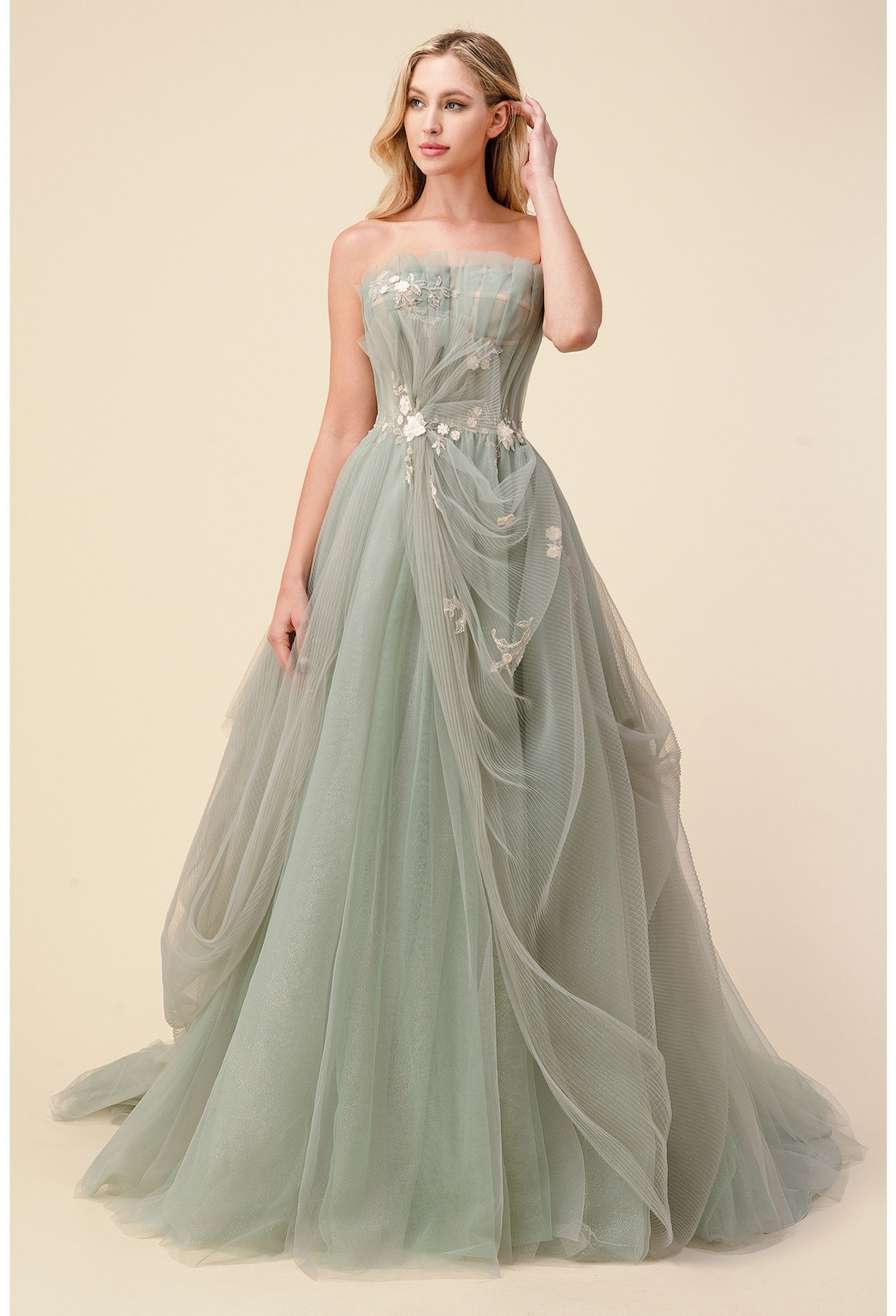 Sage Pleated Drape Tulle Formal Bridesmaid Dresses Tiana image 2