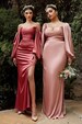 Teagan Long Sleeve Off or On the Shoulder | Soft Satin Silk | Bridesmaid Formal Dresses | Multiple Color Options