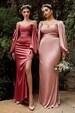 Teagan Long Sleeve Off or On the Shoulder | Soft Satin Silk | Bridesmaid Formal Dresses | Multiple Color Options 