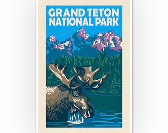 Posters, Wood /& Metal Signs Grand Teton Park WY Moose /& Mountains LP Artwork