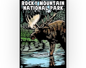 12 x 18 Lanquist Rocky Mountain National Park Pickup Road Trip Snow Travel Art Print Poster by Paul A