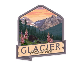 Retro Glacier National Park Montana Vinyl Sticker Skateboard and Phone Case Glossy Sticker for Laptop iPad