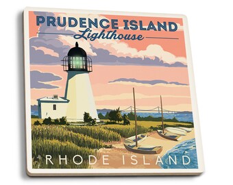 Rhode Island Coaster Set of 4 Goat Island Newport Lighthouse