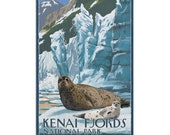 Wood, Kenai Fjords National Park, Alaska, Seals Ice Shelf, Lantern Press Artwork, Sustainable Signs and Postcards