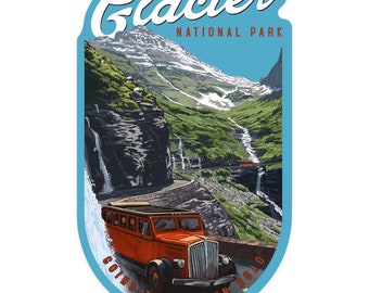 Retro Glacier National Park Montana Vinyl Sticker Skateboard and Phone Case Glossy Sticker for Laptop iPad