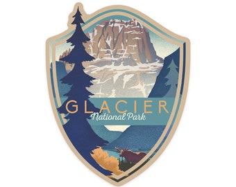 Retro Glacier National Park Montana Vinyl Sticker Skateboard and Phone Case Glossy Sticker for Laptop iPad