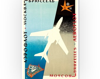 Vintage Soviet Era Aeroflot Russian Airline Poster A3 Print