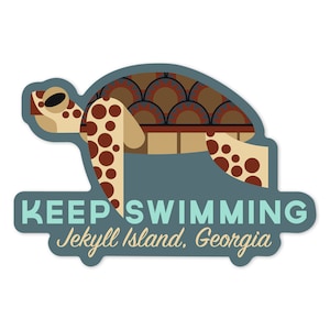 Sticker, Jekyll Island, Georgia, Sea Turtle, Keep Swimming, Geometric, Lantern Press Artwork, Vinyl Die Cut Decal, Waterproof Outdoor Use