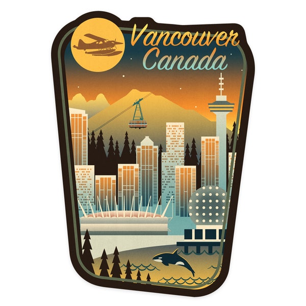 Sticker,  Vancouver, Canada, Retro Skyline Chromatic Series, Contour , Vinyl Die Cut, Waterproof Outdoor Use
