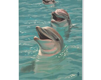 Birch Wood, Dolphins, Sustainable Sign or Postcards, Ready to Hang Art