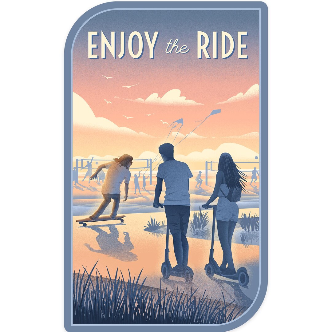 Sticker, Lithograph, Enjoy the Ride, Longboards and Scooters, Contour ...