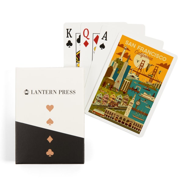 Playing Cards, San Francisco, California, Geometric, Lantern Press Artwork, 52 Card Deck with Jokers in Box, Unique Art