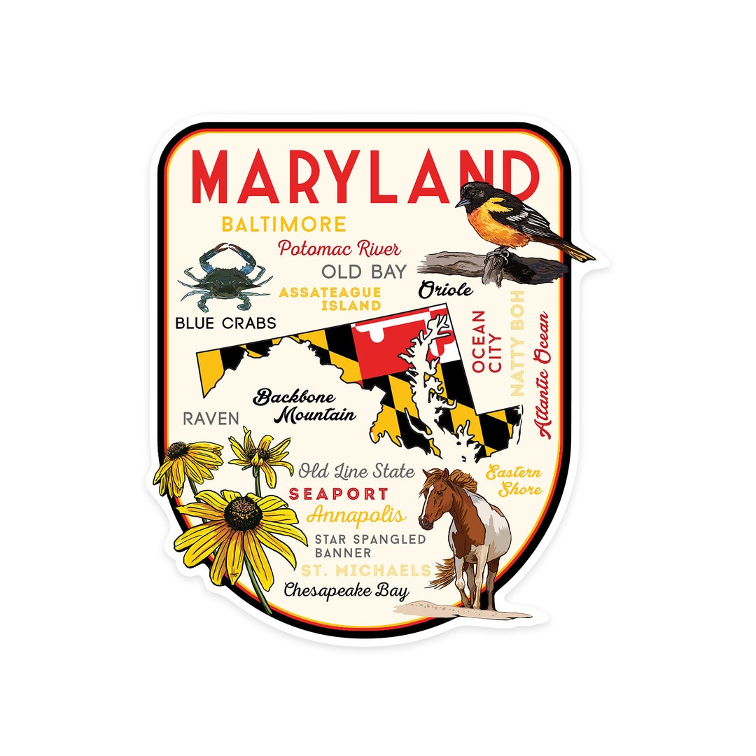 Sticker Maryland Typography and Icons Blackeyed Susan Etsy
