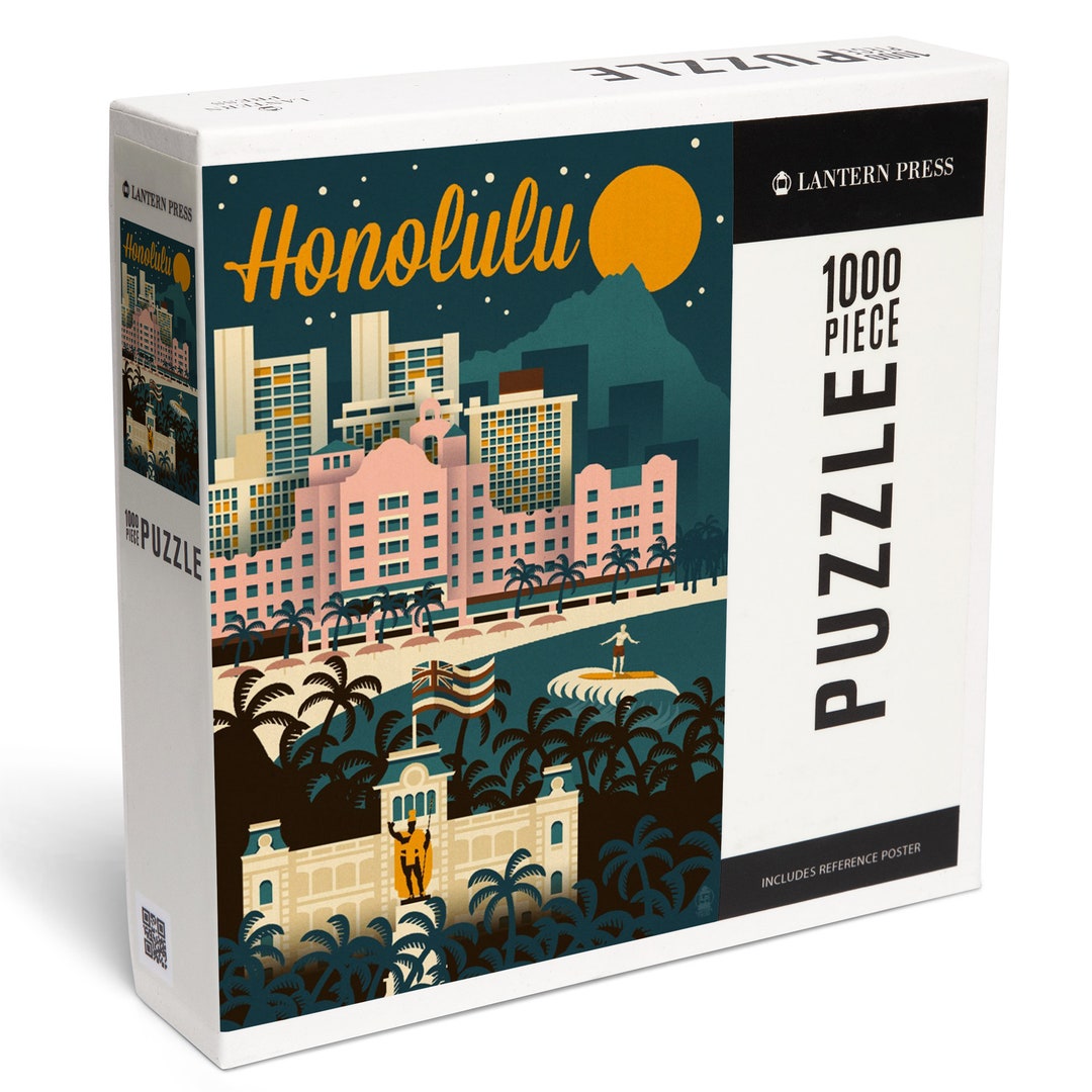 Puzzle, Honolulu, Hawaii, Retro Skyline, 1000 Pieces, Unique Jigsaw