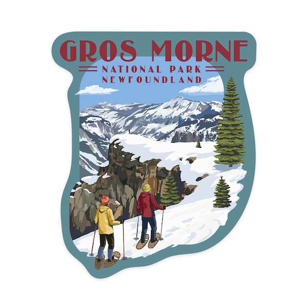 Sticker,  Gros Morne National Park, Newfoundland, Snowshoe Scene, Contour , Vinyl Die Cut, Waterproof Outdoor Use