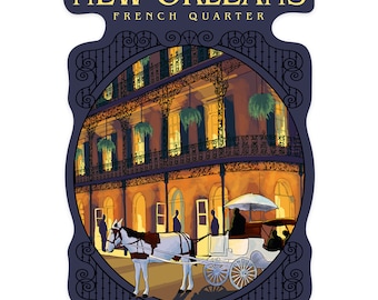 Sticker, New Orleans, Louisiana, French Quarter, Contour, Lantern Press Artwork, Vinyl Die Cut Decal, Waterproof Outdoor Use