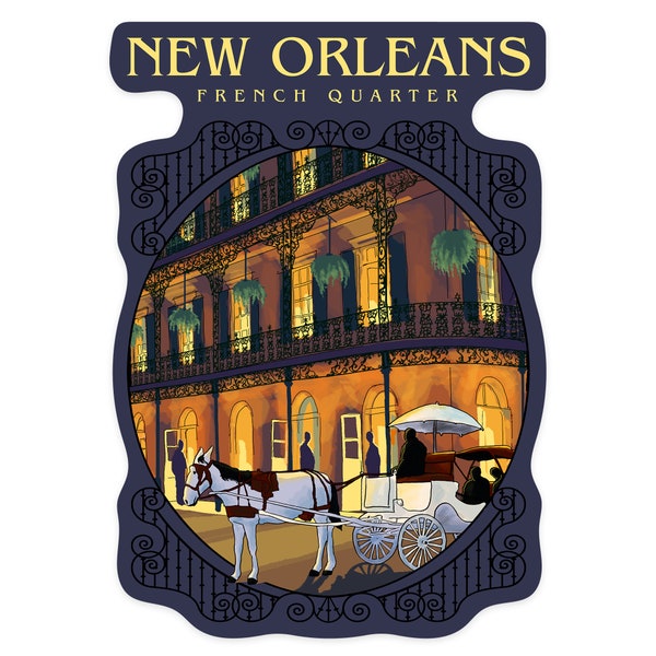 Sticker, New Orleans, Louisiana, French Quarter, Contour, Lantern Press Artwork, Vinyl Die Cut Decal, Waterproof Outdoor Use