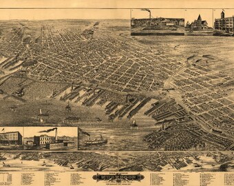 Muskegon, Michigan - Panoramic Map (Art Print - Multiple Sizes Available)