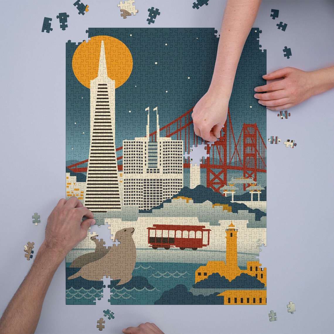Jigsaw Puzzle San Francisco California Retro Skyline Etsy