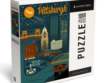 Puzzle, Pittsburgh, Pennsylvania, Retro Skyline, Classic, 1000 Pieces, Unique Jigsaw, Family, Adults