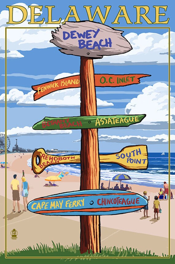 Dewey Beach Delaware Destination Signpost Art Prints Etsy