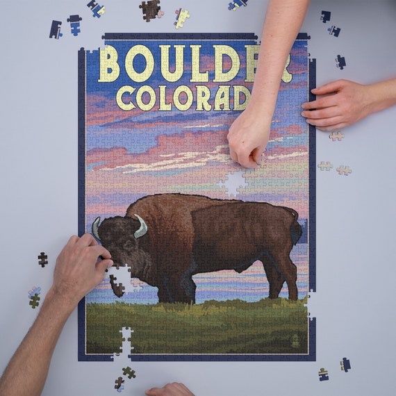 Toys & Games Lantern Press Artwork Boulder Jigsaw Puzzle Bison & Sunset