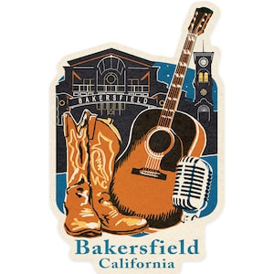 Sticker,  Bakersfield, California, Woodblock, , Vinyl Die Cut, Waterproof Outdoor Use