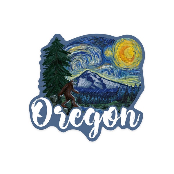 Sticker,  Oregon, Bigfoot, Starry Night, Contour , Vinyl Die Cut, Waterproof Outdoor Use