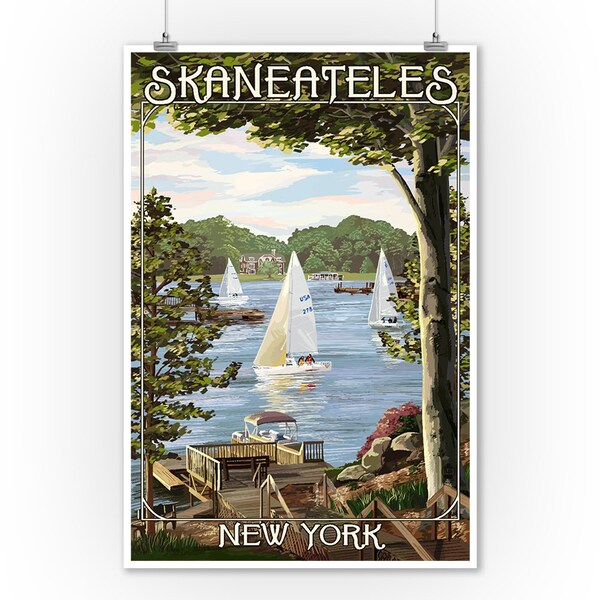 Prints, Signs, Skaneateles, New York, Lake View with Sailboats, Unique Metal Art, Posters, Hang Ready