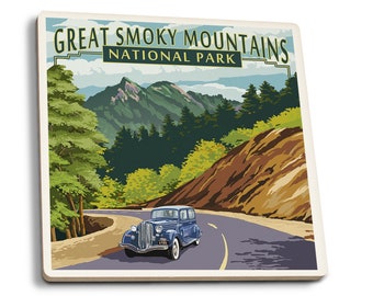 Coaster Set, Great Smoky Mountains National Park, Tennessee, Lantern Press, Cork Back, Absorbent Ceramic, Unique Matching Art