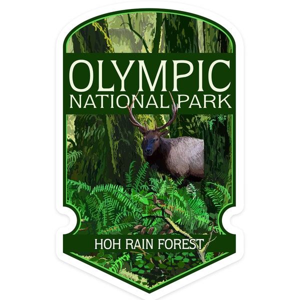 Sticker, Olympic National Park, Washington, Hoh Rain Forest, Contour, Lantern Press Artwork, Vinyl Die Cut Decal, Waterproof Outdoor Use