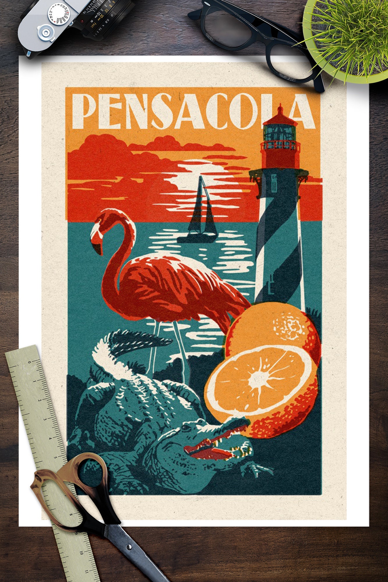 Pensacola Florida Woodblock Lantern Press Artwork Art | Etsy