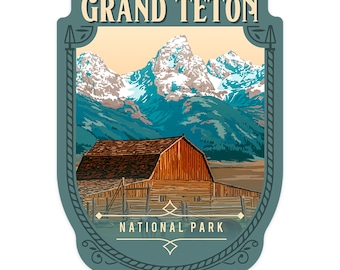 Sticker,  Grand Teton National Park, Wyoming, Painterly National Park Series, , Vinyl Die Cut, Waterproof Outdoor Use