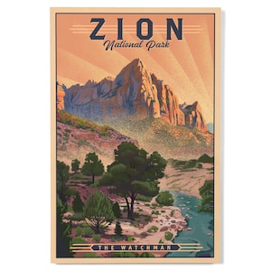 Birch Wood, Zion National Park, Utah, The Watchman, Lithograph, Lantern Press, Sustainable Sign or Postcards, Ready to Hang Art