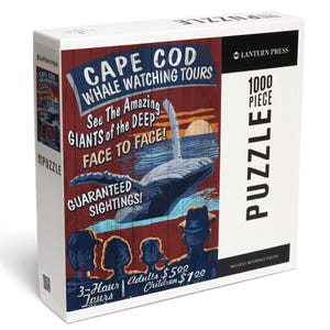 Puzzle, Cape Cod, Massachusetts, Blue Whale Watching Vintage Sign, 1000 Pieces, Unique Jigsaw, Family, Adults
