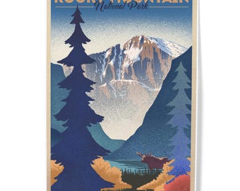Prints, Signs, Rocky Mountain National Park, Colorado, Moose & Lake, Lantern Press Artwork, Unique Posters, Metal Art Ready to Hang