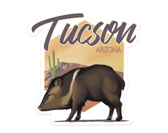 Sticker,  Tucson, Arizona, Javelina, Lithograph, Contour , Vinyl Die Cut, Waterproof Outdoor Use