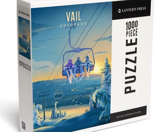 Puzzle, Vail, Colorado, Lithograph, Chairlift, 1000 Pieces, Unique Jigsaw, Family, Adults