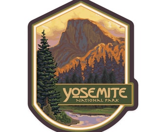 Sticker, Yosemite National Park, California, Half Dome, Contour, Lantern Press Artwork, Vinyl Die Cut Decal, Waterproof Outdoor Use