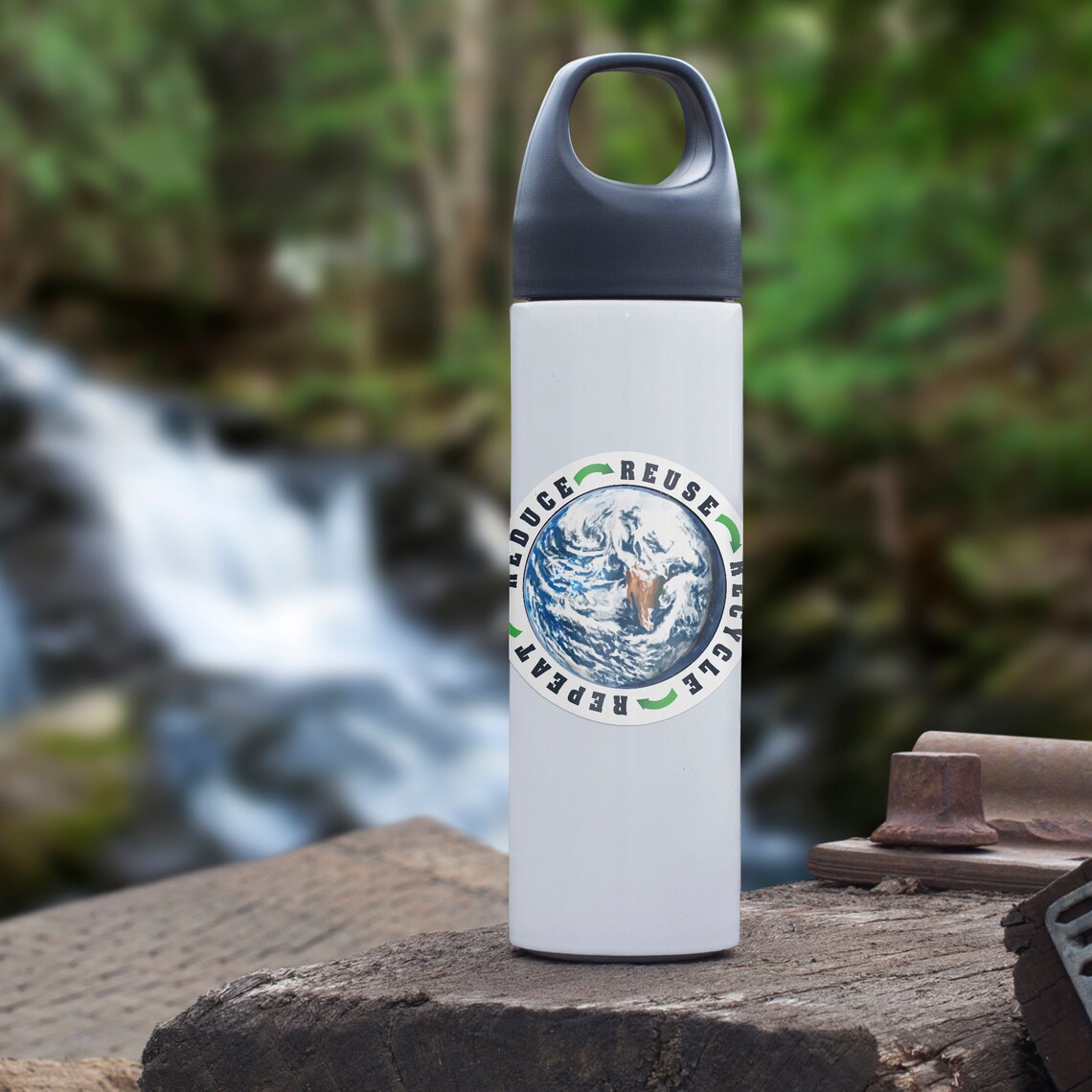 Sticker Reduce Reuse Recycle Earth Watercolor Contour | Etsy