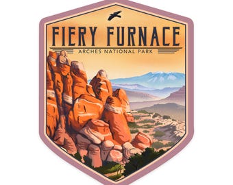 Sticker,  Fiery Furnace, Arches National Park, Lithograph National Park Series, , Vinyl Die Cut, Waterproof Outdoor Use