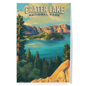 Prints, Signs, Crater Lake National Park, Oregon, Oil Painting National Park, Lantern Press Artwork, Unique Metal Art, Posters, Hang Ready