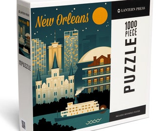 Puzzle, New Orleans, Louisiana, Retro Skyline, 1000 Pieces, Unique Jigsaw, Family, Adults