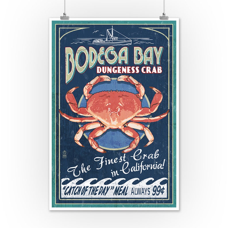 Bodega Bay California Dungeness Crab Vintage Sign 6 Sizes | Etsy