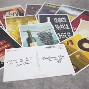 Postcards, Wine Themed Collection Set, 12 Different Original Hand Illustrated 4x6 Postcards by Lantern Press zdjęcie 5