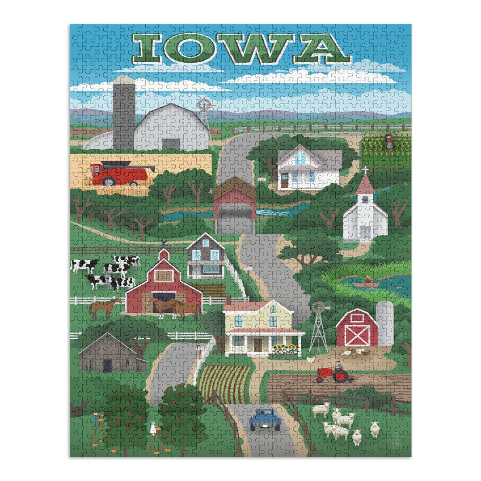 Jigsaw Puzzle Iowa Retro Style Countryside Lantern Press Etsy