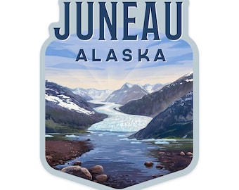 Sticker,  Juneau, Alaska, Mendenhall Glacier, Lithograph, Contour , Vinyl Die Cut, Waterproof Outdoor Use