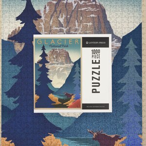 Puzzle, Glacier National Park, Mountain Scene, Lithograph, 1000 Pieces, Unique Jigsaw, Family, Adults image 7