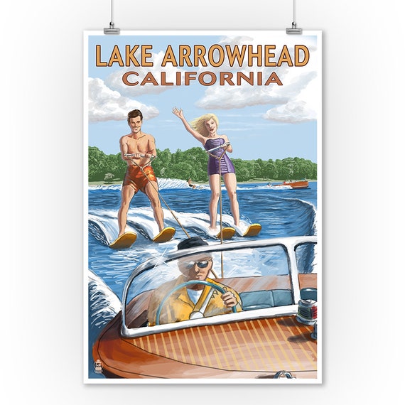 Lake Arrowhead California Water Skiing Scene Lantern Press Etsy