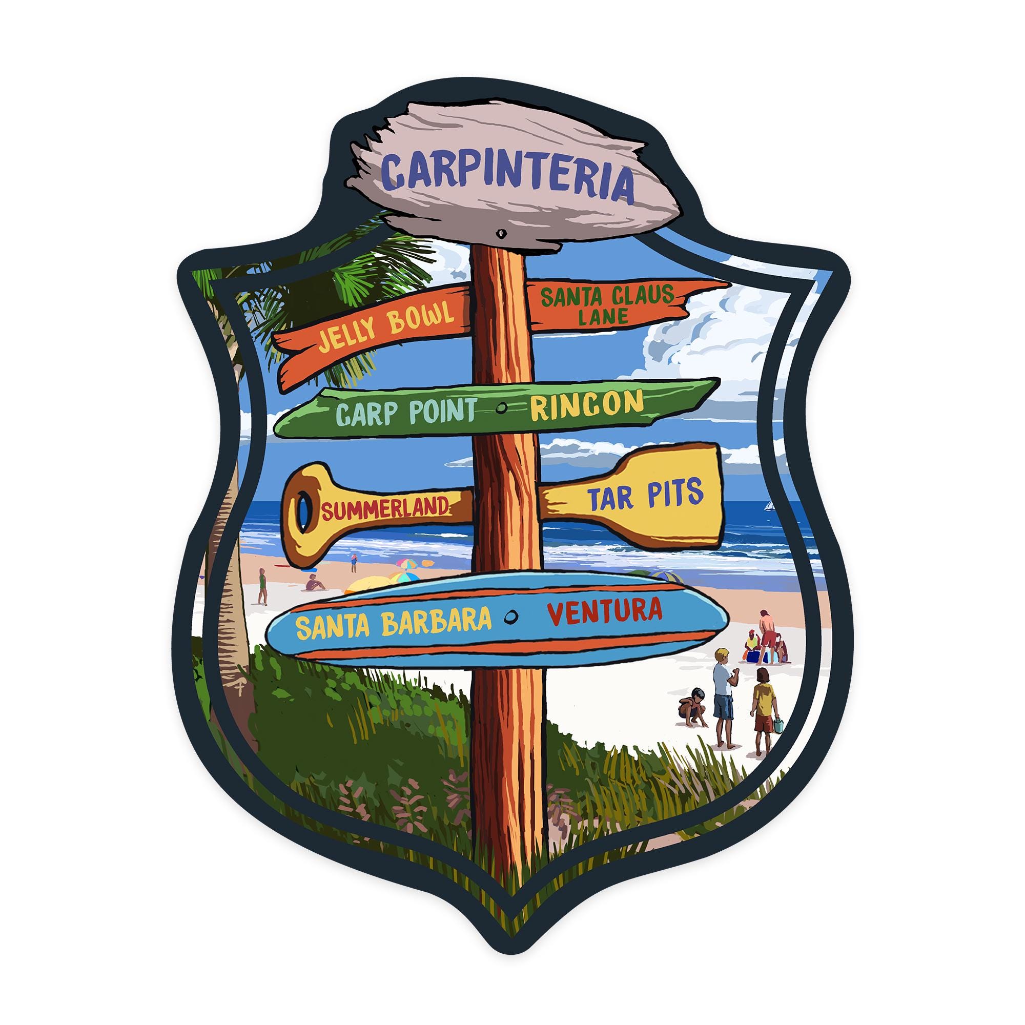 Sticker,  Carpinteria, California, Destination Signpost, , Vinyl Die Cut, Waterproof Outdoor Use